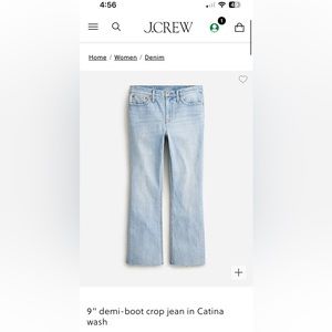 Jcrew 9” Demi-boot Crop Jean in Catina Wash Size 27